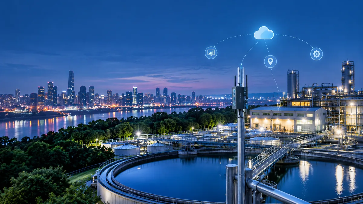 Industrial infrastructure and connected monitoring equipment at a utility site
