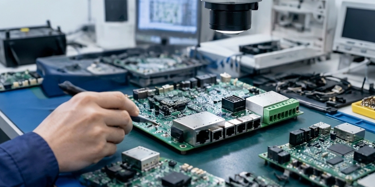 E-Lins industrial router multi-layer PCB design with wide-temperature components and EMI-controlled stack-up